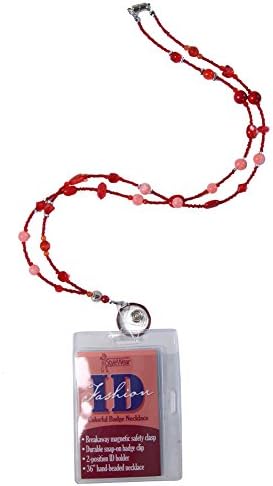 RED 36" Beaded Badge Holder Lanyard w/ Breakaway Neck