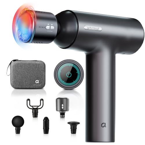 arboleaf Massagepistole Tiefengewebe mit Wärmefunktion, Massage Gun LED-Touchscreen mit 6 Massagestufen & 5 Massageköpfen, Muskel Massagegerät 10mm Am
