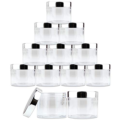 Beauticom 12 PIECES 60 Grams/60 ML (2 Oz) Leak Proof Round Acrylic Container Jars with Screw Cap Lids for Beauty Cosmetic Jewelry Charms Rhinestones