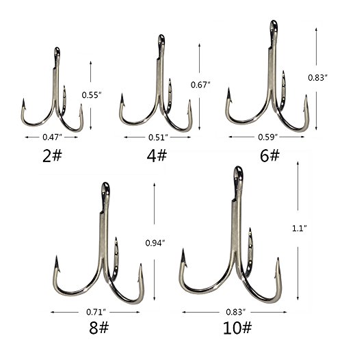 Thekuai Fishing Hooks High Carbon Steel different Size Saltwater Freshwater Fishing (50 PCS Treble Fishing Hooks)