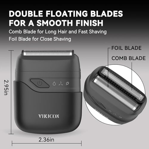 VIKICON Men's Foil Shaver, Mini Shaver, Electric Shaver for Beard & Face, Dry Razor Men's Electric, USB-C Rechargeable, Ideal for Travel (Black)