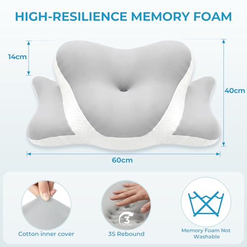 Frost IX Memory Foam Pillow, Slow-Rebound Memory Foam, Pillows for Neck And Shoulder Pain, Ergonomic for Side Sleeper, Neck Pillow for Side Back Stomach Sleeper (Grey)