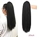 22 Inch High Puff kinky Afro Ponytails for Thick Hair Extensions Ponytail Synthetic Magic Paste Afro Puff Clip in Wrap On Around Black Hairpiece Ponytail for Women Jet Black (Drawstring Ponytail 1B)