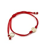 St Benedict Coin Medal on Adjustable Red Cord Wrist Adjustable Bracelet