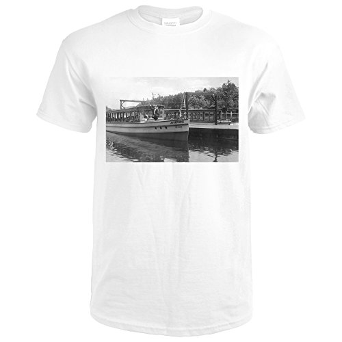 Wisconsin Dells, Wisconsin - View Of Boat at Lower Dells Dock (Premium White T-Shirt XX-Large)
