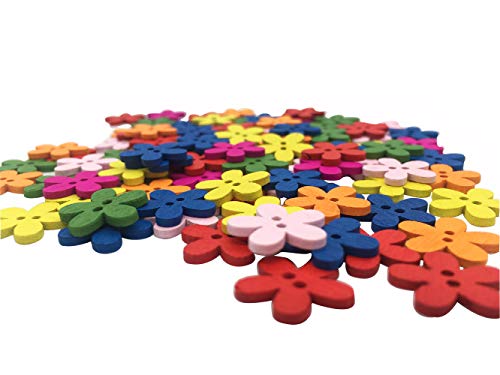 Wooden Buttons,Creative Novelty Mixed Random Fashion Round 2 Holes Buttons, Flower Shapes Pattern Decorative Button for Sewing Crafting Scrapbook,100 Pack 15MM (Multicolored-F)