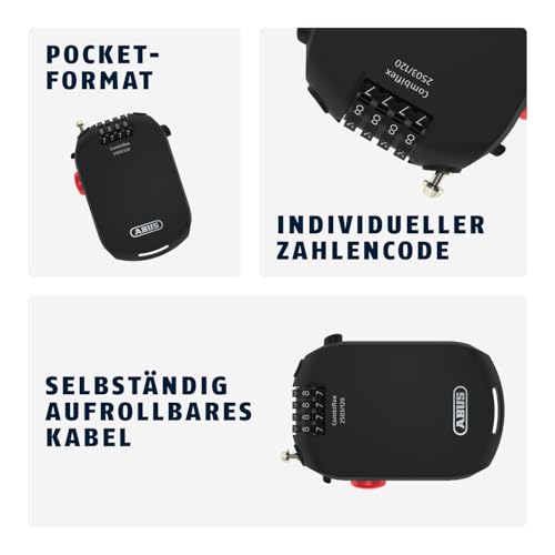ABUS Spezialschloss Combiflex 2502/85 - Geeignet als Gepäcksicherung, Skischloss, Helmsicherung - 85 cm Stahlkabel - mit Zahlencode - Schwarz 2
