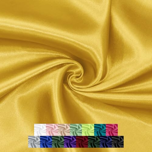 P Pothuiny 60 Inch Wide Gold Satin Fabric by The Yard, Silky Charmeuse Satin Fabric for Bridal Wedding Dress Decor DIY Apparel Crafts, 1 Yard