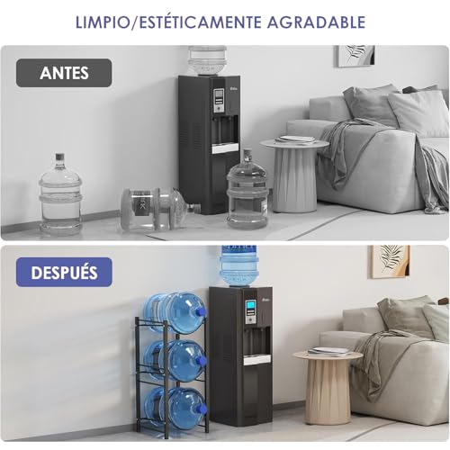COSENGA Soporte para Botellas de Agua, Organizador para Botellas de Agua de 5 Niveles con 4 Ranuras Soporte para 4 Botellas de Agua de 5 Galones Desmontable para Cocina, Oficina y Sala de Estar, Negro