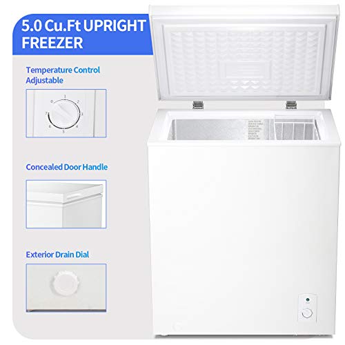 Kismile Chest Freezer, 5 cu ft Compact Mini Freezer With Low Noise & Energy Saving, Deep Freezer
