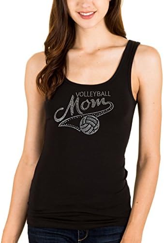 Activewear Apparel Womens Rhinestone 'Volleyball Mom' V-neck (2X, Black Tank)