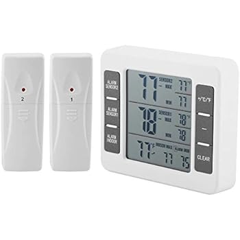Refrigerator Thermometer, Wireless Digital Audible Alarm Refrigerator Thermometer with 2PCS Sensor Indoor Thermometer