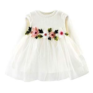 DaMohony Babymeisjesjurk met lange mouwen van katoen en mesh, bloemenjurk, feestelijk, bruiloft, optocht prinsessenjurk…