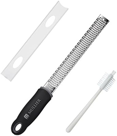 Stainless Steel Zester Cheese Grater with Safety Cover, Cleaning Brush by Mullier