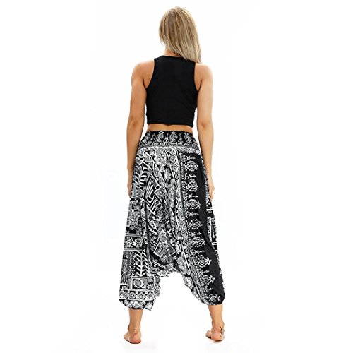 Yoga Pants,Women Casual Loose Yoga Trousers Baggy Boho Aladdin Jumpsuit Harem Pants (Black, Free Size) - Thumbnail 5