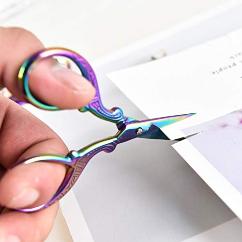 AQUEENLY Embroidery Scissors, Stainless Steel Sharp Stork Scissors for Sewing Crafting, Art Work, Threading, Needlework - DIY Tools Dressmaker Small Shears - 2 Pcs (3.6 Inches, Rainbow) - Thumbnail 3