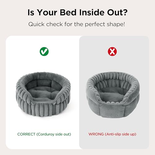 BEDSURE Fluffy Cat Bed for Indoor Cats - 58 x 58 cm Small Round Cat Bed, Washable Large Cat Bed for Kittens and Puppies with Non-Slip Base and Removable Cushion, Grey