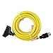 PLIS L5-30P to Three 5-15R Heavy Duty Generator Locking Power Cord,Extension Cord,30A,125V,3750W,with UL Listed,Yellow,25FT