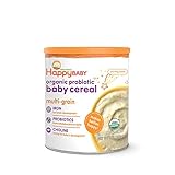 Happy Baby Organic Probiotic Baby Cereal with Choline Multi-Grain, 7 Ounce Canister Organic Baby Cereal with Iron & Choline to Support Baby's Brain Development, a Great First Food