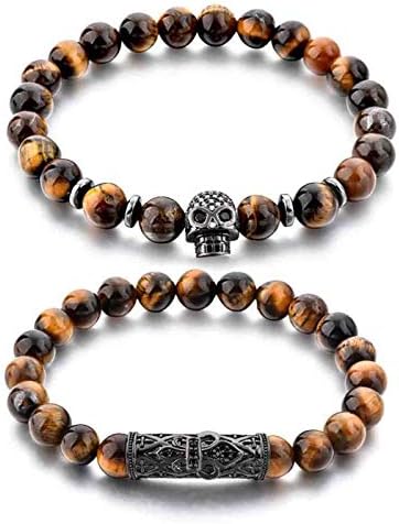 Hot And Bold Couple & Combo Certified Natural Stones Skull Charms Stylish Distance Bracelet. Fashion Jewellery