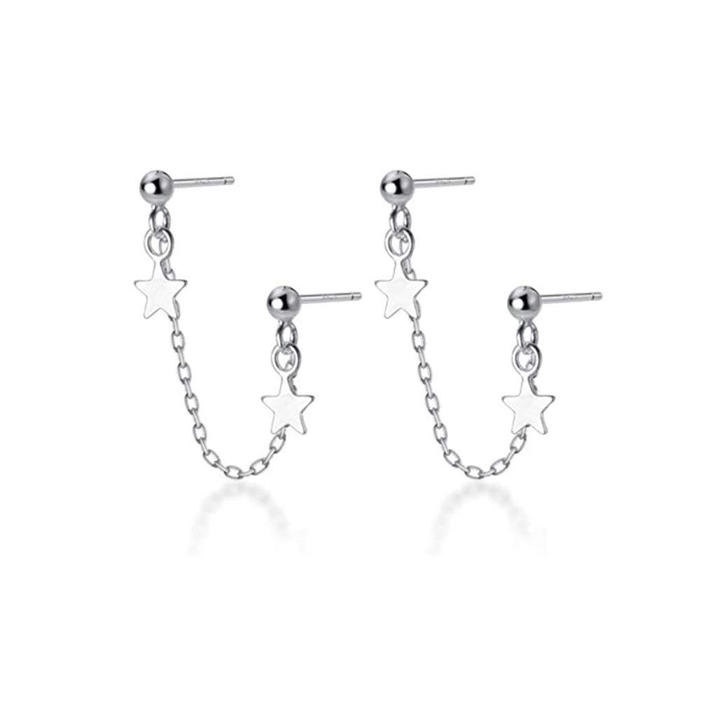 Fashion Star Dangling Stud Earrings S925 Sterling Silver Minimalist Tassel Chain Dangle Drop Ball Earring Studs Piercing Cute Jewelry for Women Girls Sensitive Ears