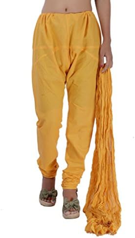 Jaipur Kala Kendra Women's Cotton Churidar Salwar Pants and Stole Medium Yellow