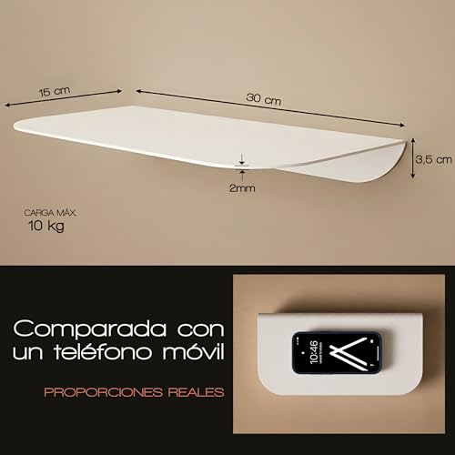 Audace Orizzonte Set of 2 Steel Wall Shelves, Matte White, 30 | Floating Shelves for Bathroom, Living Room, Bedroom | Load 10 kg Each | Made in Italy