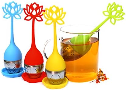 Tea Infuser- Houswill™ 4 Pack Silicone Tea Infuser for Loose Tea, Tea filters with Handle&amp; Stainless Steel with Drip Tray, Reusable Tea Ball Herbal Tea Strainers for Herbal Weight Loss Tea