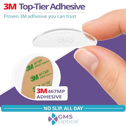 GMS Optical Adhesive Silicone Nose Pads for Glasses |1.3mm Ultra-Thin, 18mm Large | Non Slip Glasses Grips for, Sunglasses and Eyewear w/Super Sticky Backing, Eyeglass Accessories (5 Pairs, Clear)