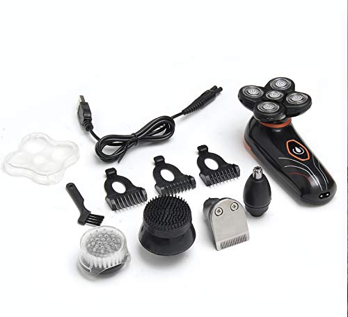 5 in 1 Grooming Kit For Men Cordless 4D Electric Head Shaver with Sideburns Knife, Head Hair Trimmer, Nose and Ear Trimmer, Facial Cleansing Brush and Soft Face Sponge - Thumbnail 4