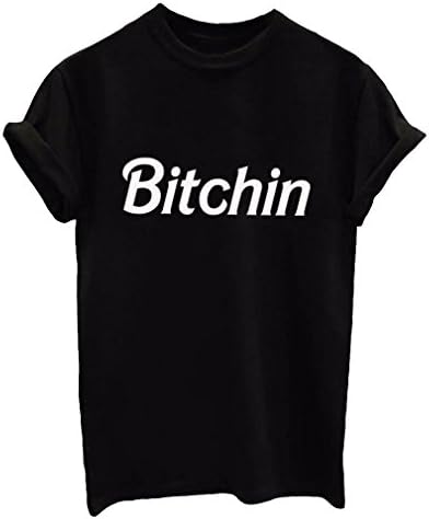 Bitchin Unisex Adult Black Tops Tees Casual T-shirt Short Sleeve Top Tees, Small