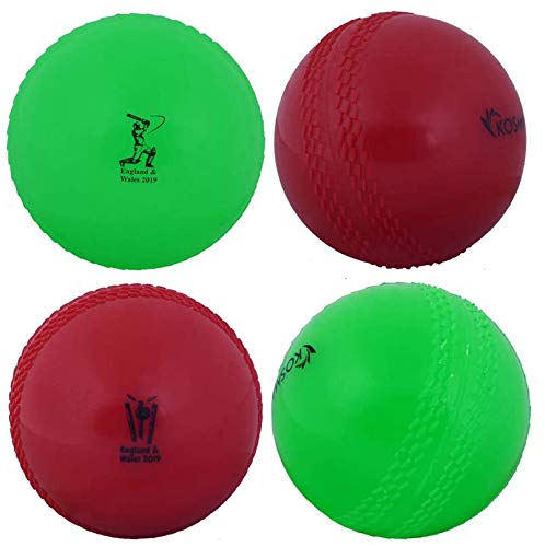 Kosma Pack of 4 Windball Cricket Ball | Indoor & Outdoor Soft Training Cricket Ball for Coaching Practice (Colour: 2 Pc Each Green, Red)