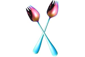 Stainless Steel Salad Fork Spoon, 2 Pcs 6.5inch Reusable Long Handle Stainless Steel Dessert Spork for Ice Cream, Salad, Frui