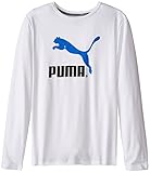 PUMA Boy's 8-20 No 1 Long Sleeve Logo Tee, White, Medium