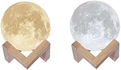 SupremeLife 3D Printing LED Moon Lamp, Dimmable Touch Control Brightness, RechargeableLuna Night Light, with Wooden Stand, Desk USB Charging Decoration Light, for Baby Room Home Decor (3.15 inch)