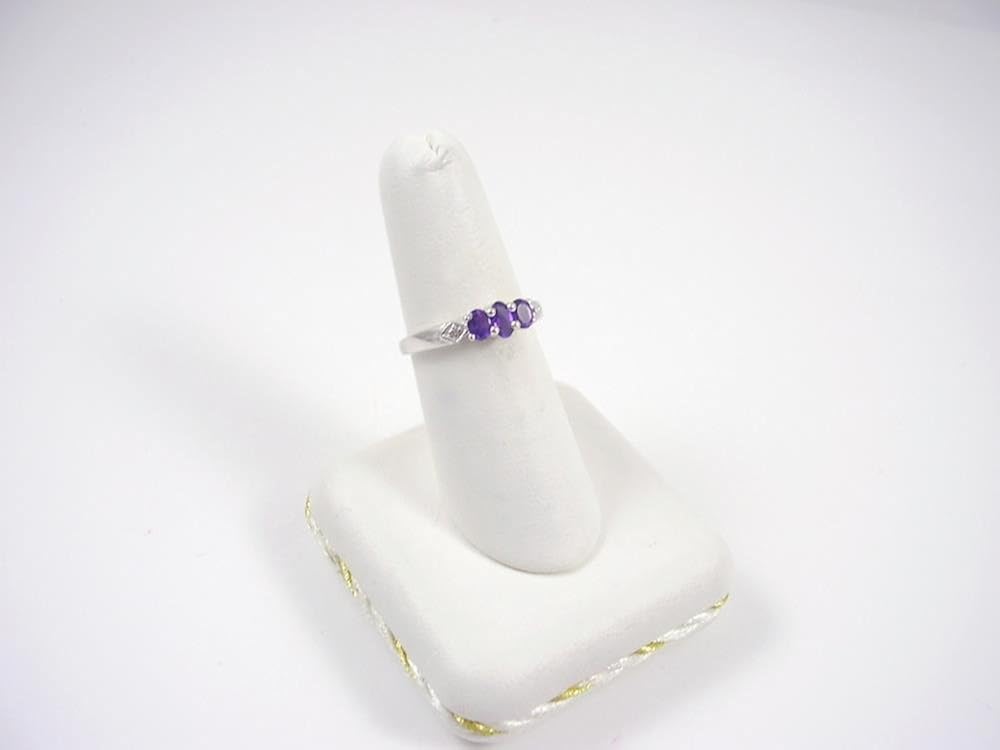 Sterling Silver Amethyst 3 Stone Engagement Ring White Topaz Set Shoulders Mothers Day Gift Ring Size H I J K L M N O P Q R S T U V W The Amethyst Ring Collection Rings Jewellery