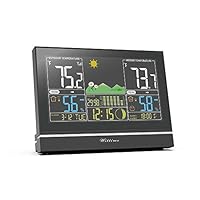 Wittime Latest 2076 Weather Station, Wireless Indoor Outdoor Thermometer, High Precision Temperature and Humidity, Weather Forecast and Barometer, Calendar with Moon Phase, 7.5-inch HD Large Screen