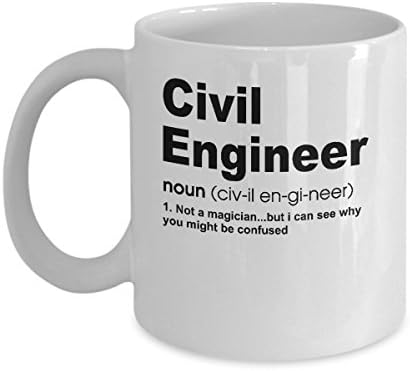 Civil Engineer Definition Mug - Gift For Civil Engineer - 11oz Novelty Ceramic Coffee &amp; Tea Cup - Architect Present For Christmas, Xmas, Anniversary, Birthday, Valentine's Day For Him Or Her