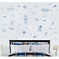 Wall Decor for Boys Room Art Outer Space Star Rockets Planets Stickers Removable Space Wall Decal for Children Bedroom Decoration (Azure Blue)