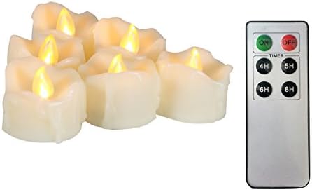 CANDLE CHOICE Battery Operated Flameless Tea Lights Remote Timer Realistic Flickering Fake Electric LED Tealight Votive Candles Set Wedding Halloween Christmas Decorations Batteries Included 6 Pack