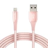 AmazonBasics Double Nylon Braided USB A Cable with Lightning Connector, Premium Collection, MFi Certified iPhone Charger, Rose Gold, 10 Foot