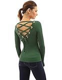 PattyBoutik Women's Ribbed Lace Up Back Long Sleeve Sweater