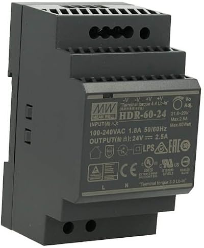 Mean Well HDR-60-24 60W 24V 2.5A Industrial DIN Rail Power Supply Panel Mount