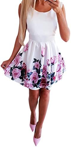 Daylin Women Sundress Summer Fashion Sundress Bohemia Soft Nice Brief Round-Necked Rose Printed Dress
