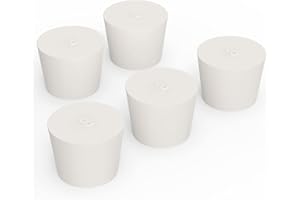FunChem Solid Rubber Stoppers, (5 Pack) 8# White Tapered Lab Seal Rubber Stopper