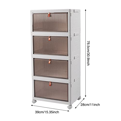 Cozyswan Stackable Boxes, Plastic Drawer Bedside Cabinet, 4-Rack Container with Wheels, Space-Saving Organizers Used for Storing Shoes, Books, Toys, Snacks, Cosmetics, Utensils