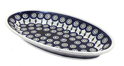 Polish Pottery Peacock Small Oval Platter