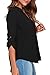 Face N Face Women's Summer V Neck Solid Loose Casual Cuffed Long Sleeve Blouses X-Large Black