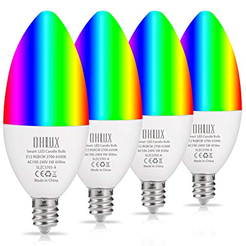 OHLUX Smart WiFi LED Candelabra Bulbs E12 Base 5W 450 Lumens for