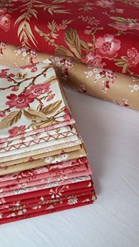 Little Sweetheart Laundry Basket Quilts Edyta Sitar Red Pink Floral Fabric Andover Fabrics Quilting Cotton ~ 18 Fat Quarters Bundle